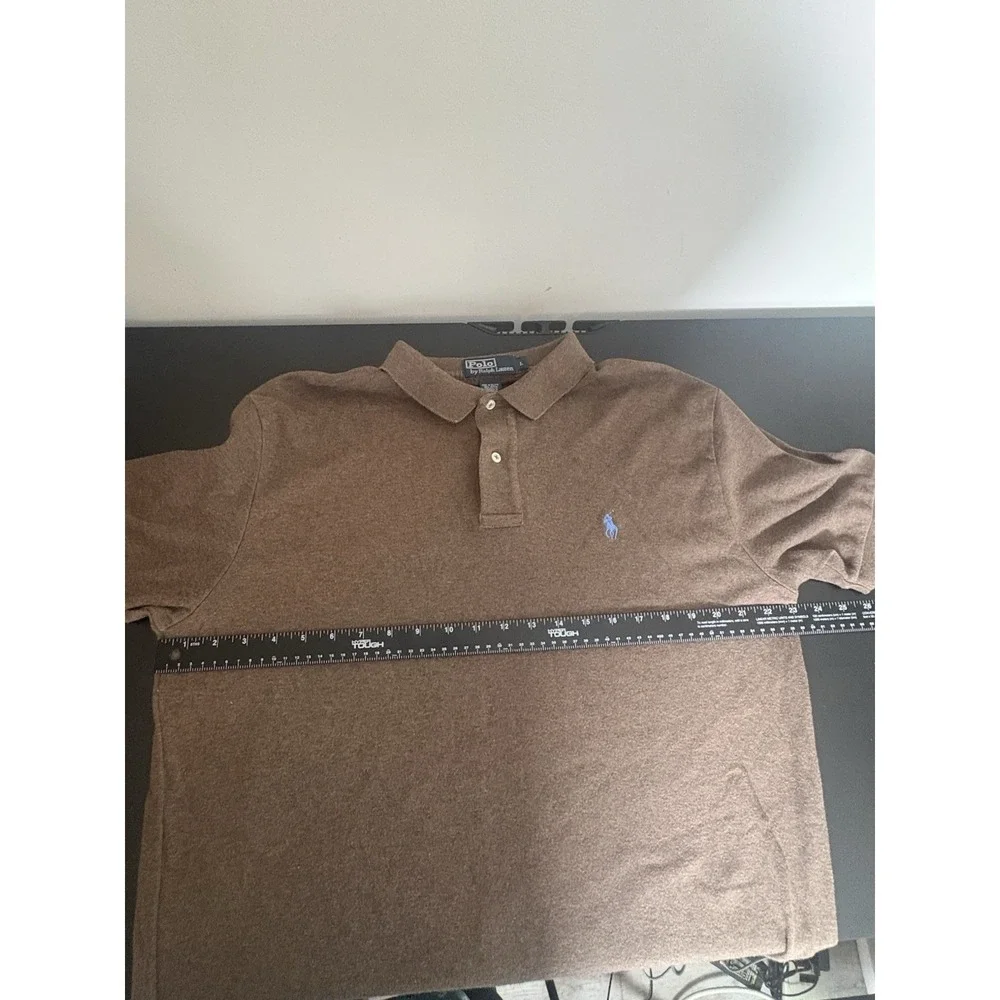 Polo Ralph Lauren Mens‎ Large Brown Heathered Short Sleeve Cotton Polo Shirt L